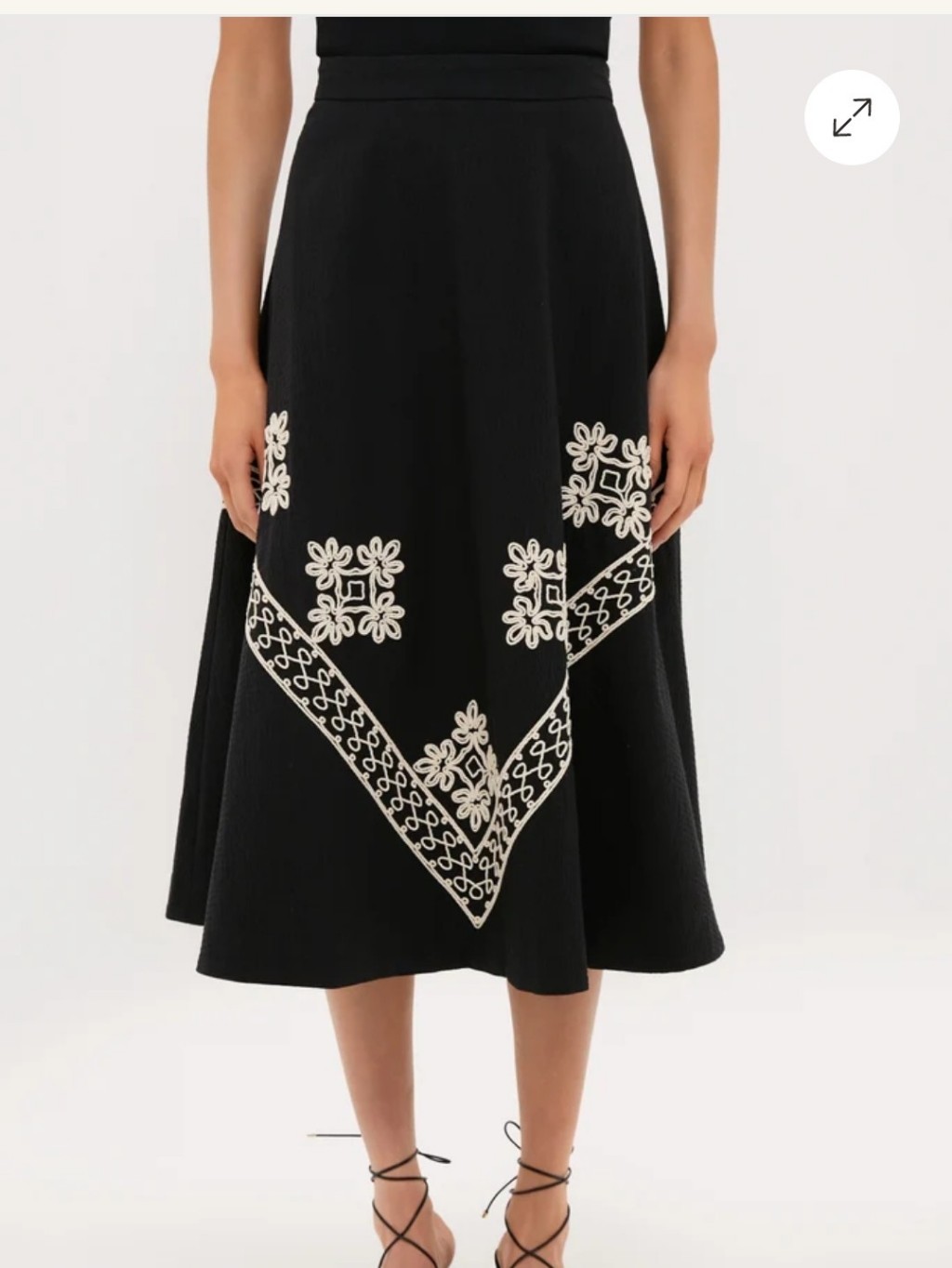 Tuckernuck Womens Black Midi Skirt With Cream Embroidery